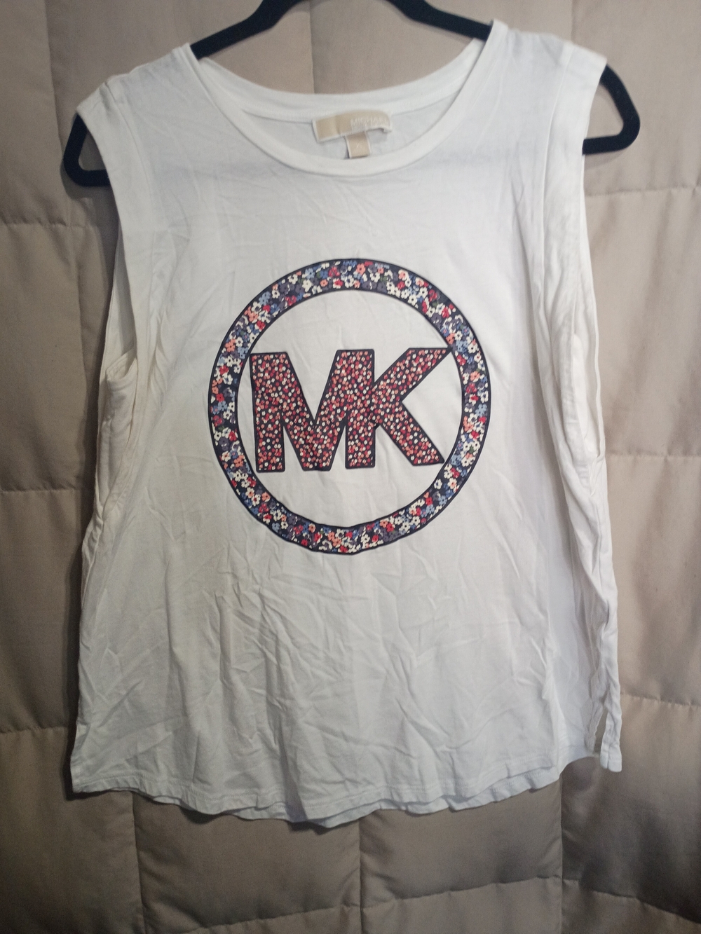 Michael Kors White Tank with Floral MK Logo